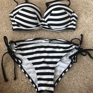 Black and White Striped Bathing Suit